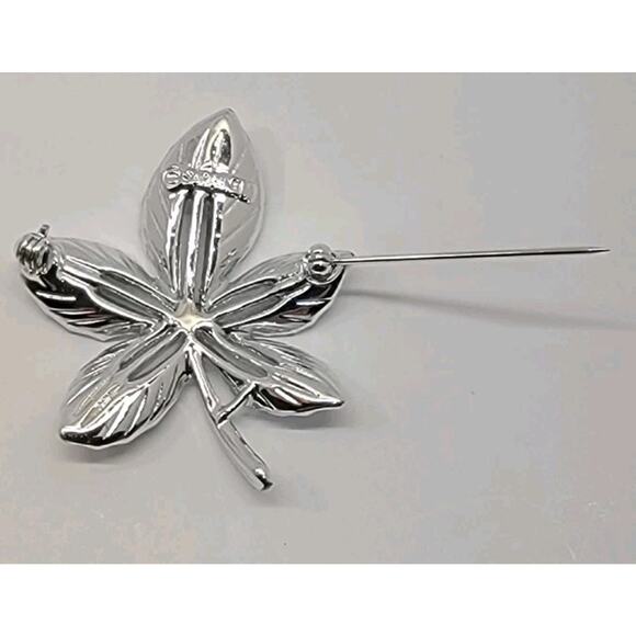 VTG Sarah Coventry Leaf Textured Smooth‎ Silver Tone Brooch Pin Signed SarahCov - Picture 4 of 10